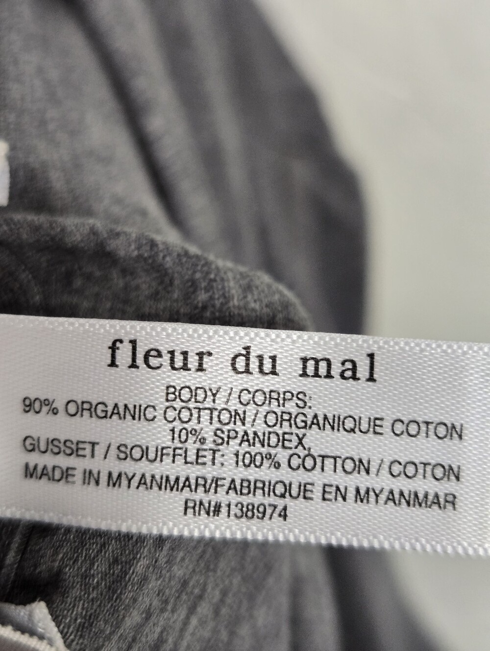 Fleur Du Mal Gray Cotton Long Sleeve Bustier Bodysuit, M - Picture 8 of 9